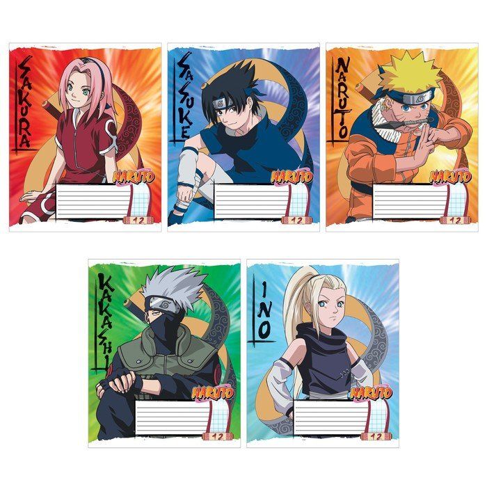 тетрадь 12 листов в клетку naruto, обл мел карт, вд-лак, бл офс, 5в микс