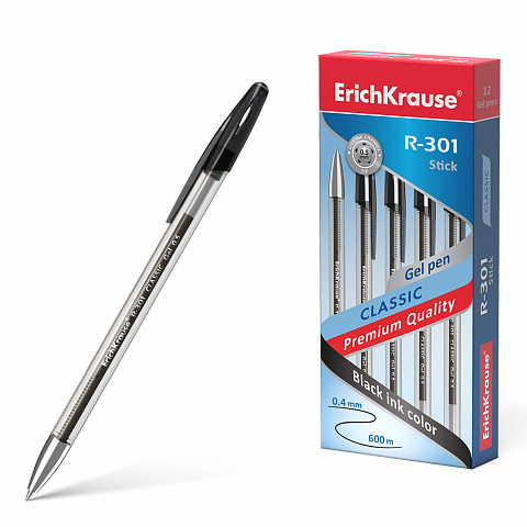 ручка гел. erich krause® r-301 classic gel stick, 0,5 мм, черный