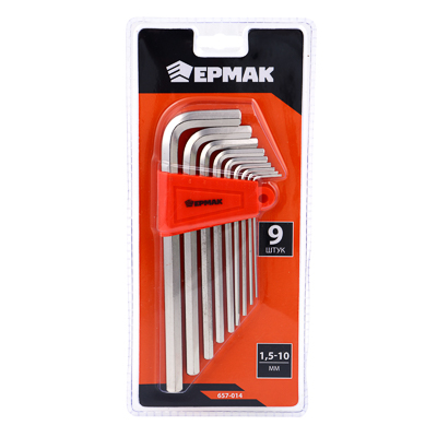 набор ключей - шестигранников ермак 1,5-10мм, удл.,9шт. (014)