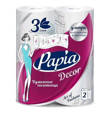 полотенца бумажные papia decor 3 слоя 2 рулона