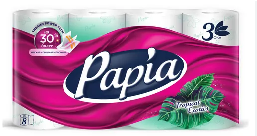 туалетная бумага papia тропическая экзотика 3х-сл 8шт