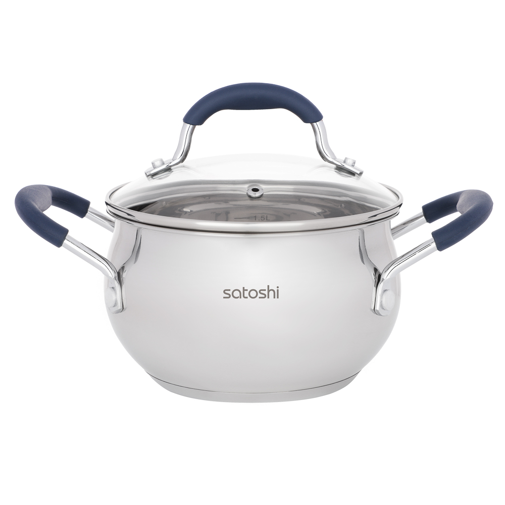 кастрюля satoshi альба 16х9,5см со стеклянной крышкой индукция 2,1л
