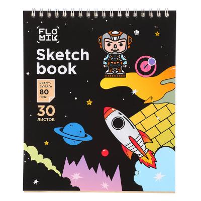 скетчбук а5, flomik 16,4х19,5см, 30л. обл.картон, блок крафт 80г/м2, спираль тв.подложка 2 диз
