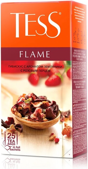 чайный напиток tess flame фруктовый аромат в пакетиках, 25 х 2г