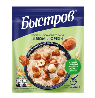 хлопья 5 злаков быстров изюморех 40г