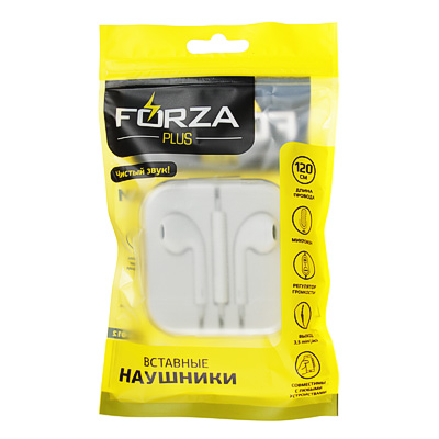 наушники вставные с гарнитурой forza, 120см, 90±5 db, o trrs 3,5, 16 ом, пластик