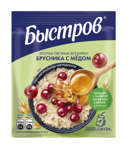 хлопья быстров брусника мед 40г