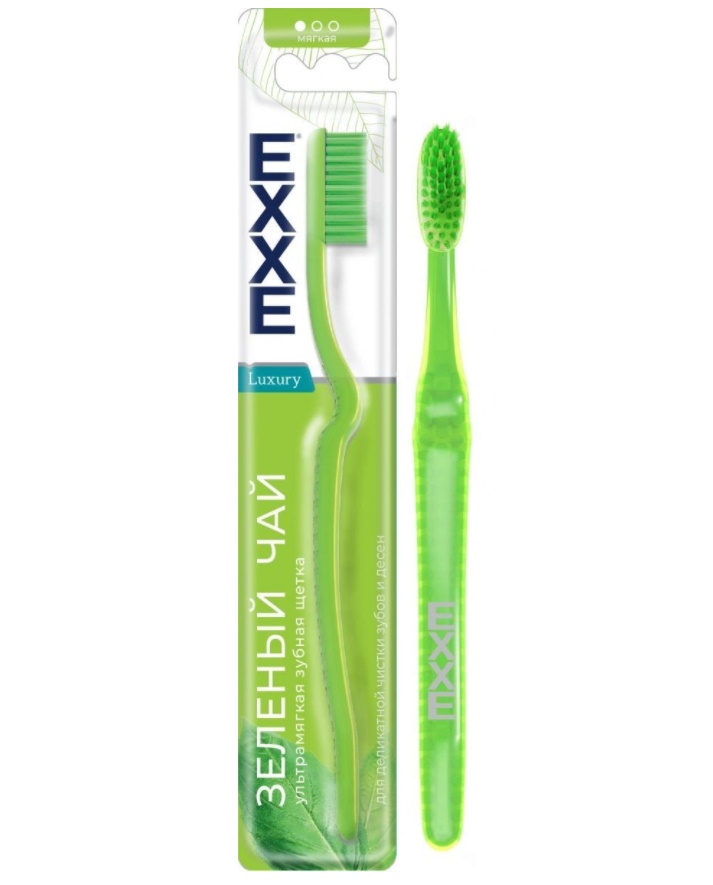 зубная щетка exxe luxury зеленый чай, мягкая щетина