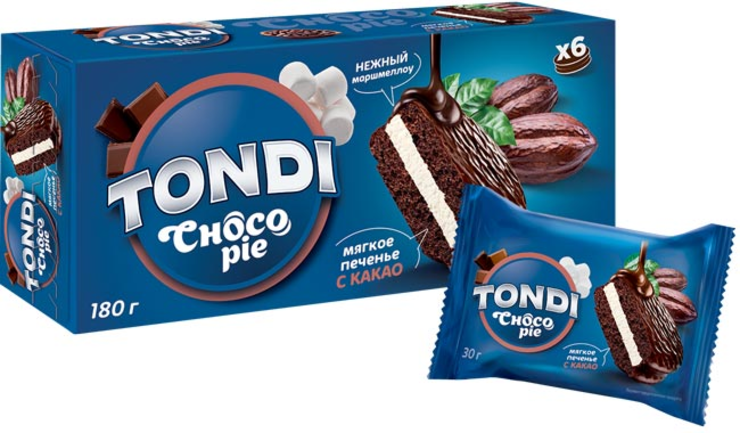 печенье tondi choco pie какао 180г