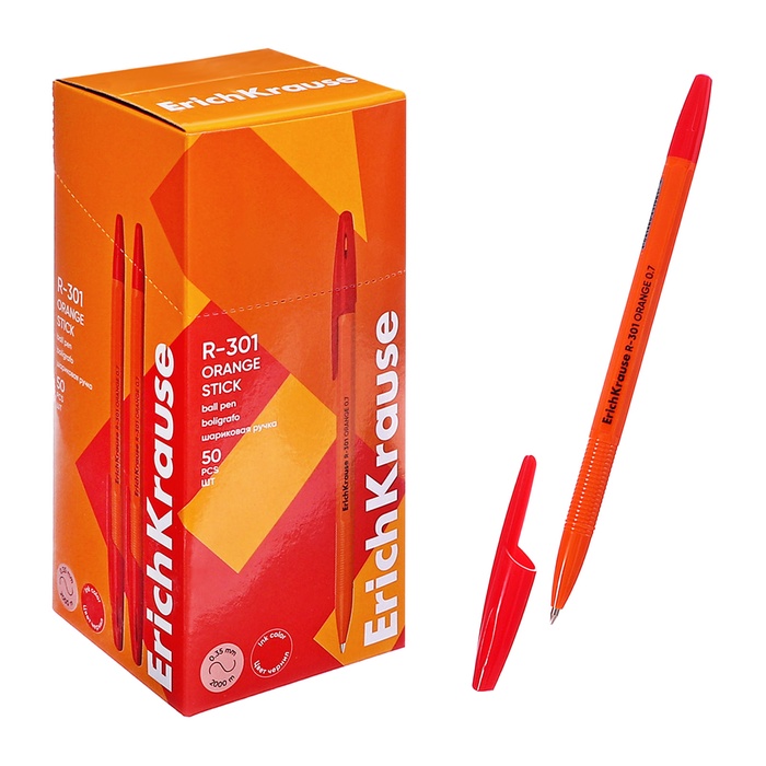 ручка шариковая erichkrause r-301 orange stick узел 0.7мм чернила красные