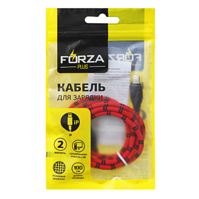 кабель для зарядки forza, опл. тканная в полоску, 2а, ip, 100см, пластик, 3 цвета