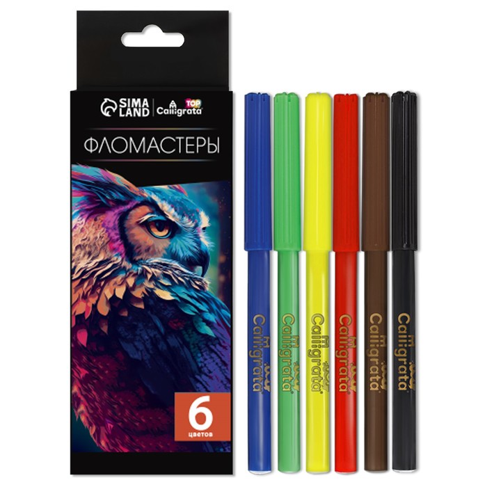 фломастеры в картонной коробке top calligrata 6 цветов