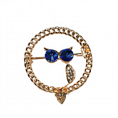 Брошь Кошачий глаз сова цветная в золоте