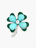 Брошь Клевер с бирюзой цветная в серебре