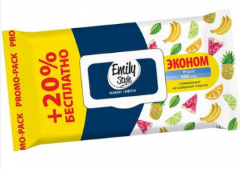 Салфетки влажные 100+20шт Антибактериальные с клапоном Emily Style