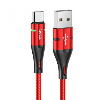 Кабель Hoco U93, USB - microUSB, 2.4А, 1,2м, индикатор, красный