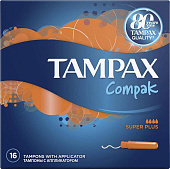 Женские гигиенические тампоны TAMPAX Compak, 16 шт, с апликатором super duo