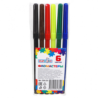 Фломастеры 6 цветов ClipStudio с цветным колпачком, пластик, в ПВХ пенале