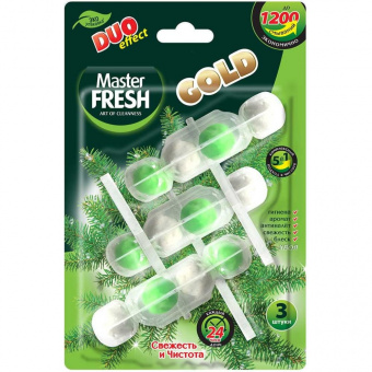 Подвесной блок для унитаза Master FRESH DUO EFFECT 1200 смываний 5в1 формула GOLD ХВОЯ, 3шт