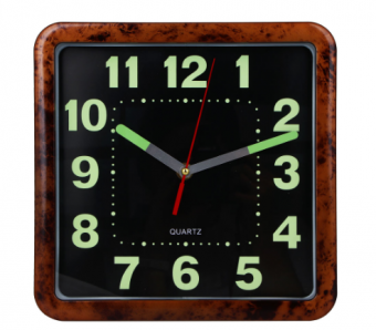 Часы настенные квадратные, пластик, 25x25x4см, 1xAA, оправа коричневая LADECOR CHRONO