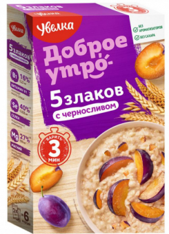 Хлопья 5 злаков с натуральным черносливом Увелка 240г