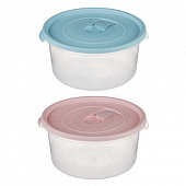 Контейнер круглый для СВЧ с крышкой, пластик, 1,6л, 2 цвета