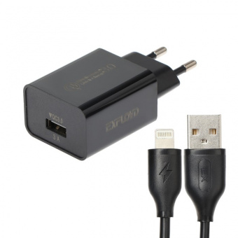 Сетевое зарядное устройство Exployd EX-Z-1361 1 USB 3 А QC 3.0 Lightning 1 м черное