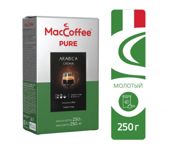 Кофе жареный натуральный в зернах MacCoffee PURE Arabica Crema, пак 250г х 12