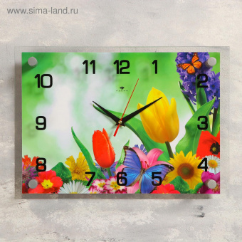 Часы настенные серия Цветы Бабочка и цветы, 25х35см