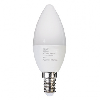 Лампа светодиодная свеча FORZA С37 5W, E14, 400lm 4000К