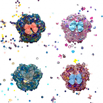 Набор лизунов Сквиш Лапка 8см синяя с блестками 15х10см микс дизайнов