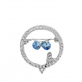 Брошь Кошачий глаз сова цвет бело-голубой в серебре