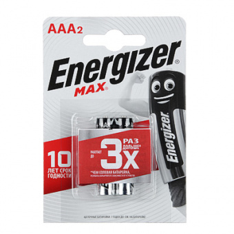 Батарейки Energizer 2шт MАХ "Alkaline" щелочная, тип ААA (LR03), BL, арт. 7638900411416