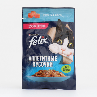Влажный корм FELIX Аппетитные кусочки для кошек, форель в желе, пауч 75 г 9388102