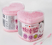 Ватные палочки Atori розовые намотка заостренная и круглая 200 шт. банка сердце