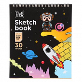 Скетчбук А5, FLOMIK 16,4х19,5см, 30л. обл.картон, блок крафт 80г/м2, спираль тв.подложка 2 диз