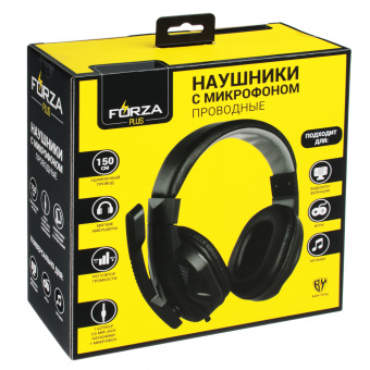 Наушники накладные FORZA, с микрофоном, кабель 150см, с регулятором громкости, черно-серые, пластик