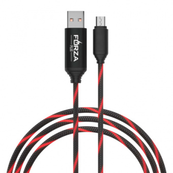 FORZA Кабель для зарядки Армированный Micro USB, 1м, 3А, Быстрая  зарядка QC3.0, LED подсветка