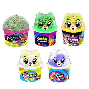 LASTIKS Игрушка для детей из полимерных пластичных масс, с наполнителями "Слайм" 80гр, 5 дизайнов