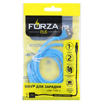 Шнур для зарядки USB Type-C FORZA Прорезиненный Цветной, 1М, 2A